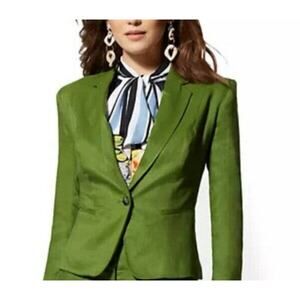ZARA Blazer Jacket Made in Spain Women S Green One button Lined Cotton Spandex